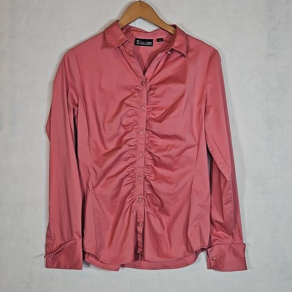 New York & Company Mauve Pink Ruche Front Button Up Shirt - Picture 1 of 8